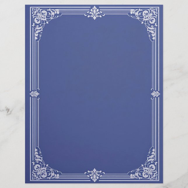 White Art Deco Frame on Dusty Blue Briefhoofd (Voorkant)
