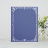 White Art Deco Frame on Dusty Blue Stationery Briefhoofd (Staand voorkant)
