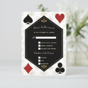 White Art Deco Gatsby Casino Vegas Poker Wedding RSVP Kaartje