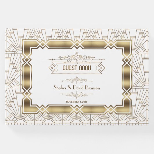 White Art Deco Great Gatsby 1920s Style Wedding Gastenboek (Voorkant)
