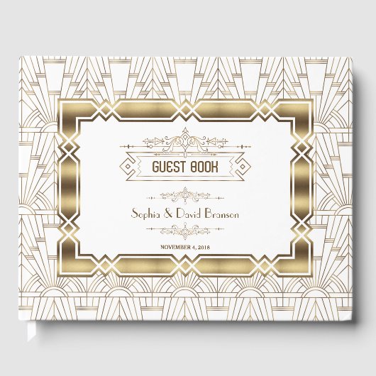 White Art Deco Great Gatsby 1920s Style Wedding Gastenboek (Voorkant)