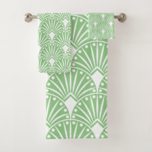 White Art Deco patroon op lichtgroene achtergrond Bad Handdoek