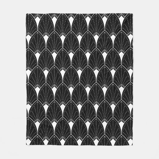 White Art Deco Pattern On Black Background Fleece Deken (Voorkant)