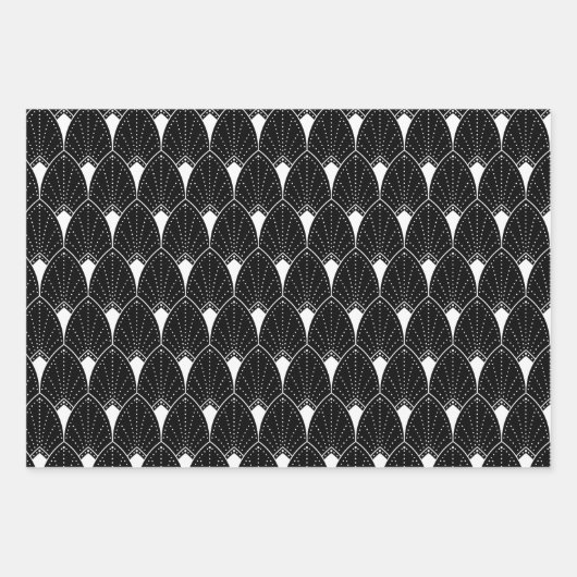 White Art Deco Pattern On Black Inpakpapier Vel (Voorkant)