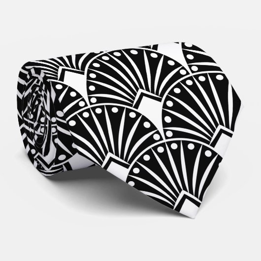 White  Art Deco Pattern op Black Stropdas (Opgerold)
