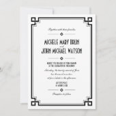 White Art Deco Retro Lijst Weddenschap Kaart (Voorkant)