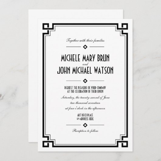 White Art Deco Retro Lijst Weddenschap Kaart (Voorkant / Achterkant)
