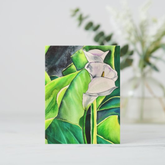 White Arum Lily waterverf tropische florale bloedi Briefkaart (Staand voorkant)