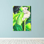 White Arum Lily waterverf tropische florale bloedi Canvas Afdruk (Insitu (Houten vloer))