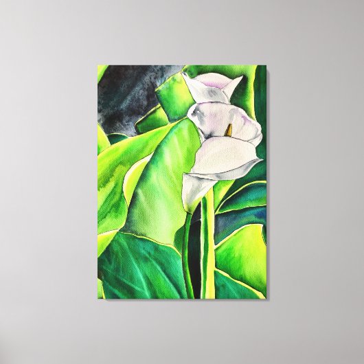 White Arum Lily waterverf tropische florale bloedi Canvas Afdruk (Voorkant)