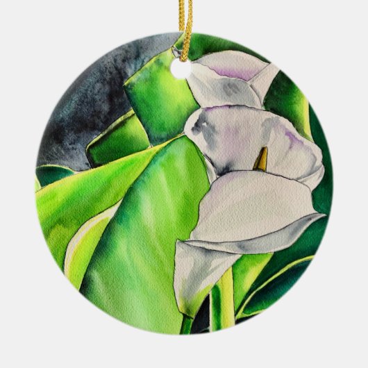 White Arum Lily waterverf tropische florale bloedi Keramisch Ornament (Voorkant)