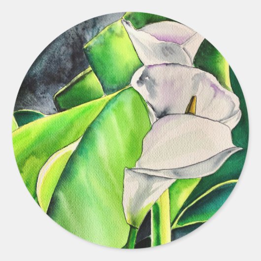 White Arum Lily waterverf tropische florale bloedi Ronde Sticker (Voorkant)