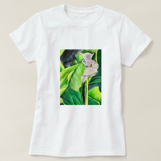 White Arum Lily waterverf tropische florale bloedi T-shirt (Design voorkant)