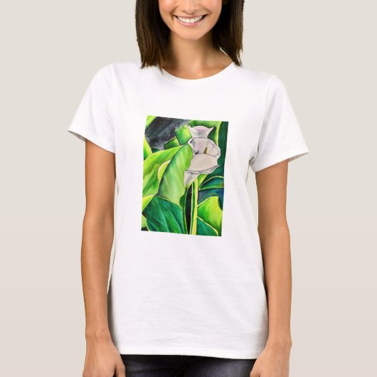 White Arum Lily waterverf tropische florale bloedi T-shirt (Voorkant)