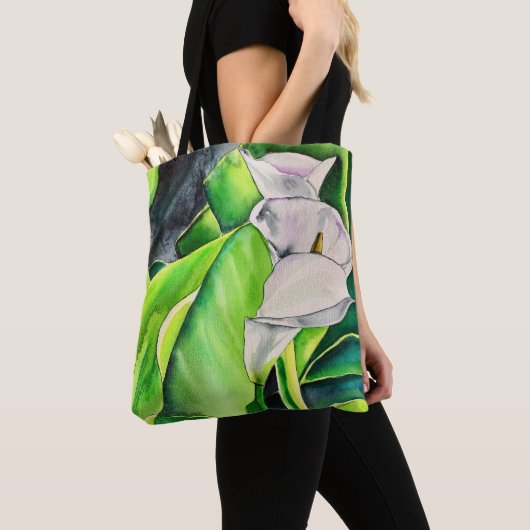 White Arum Lily waterverf tropische florale bloedi Tote Bag (Dichtbij)