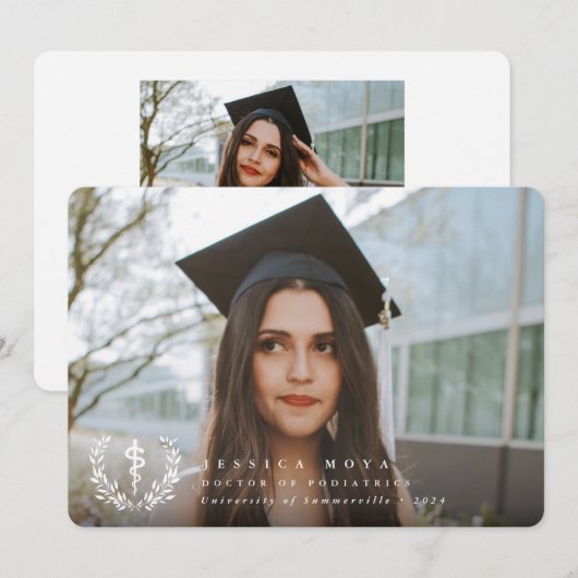 White Asclepius Medical School 2 Foto Afstuderen Aankondiging (Voorkant / Achterkant)