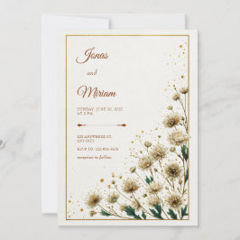 White Astrantia Gold Gilded Wedding Kaart