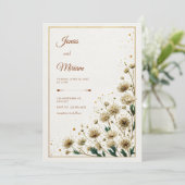 White Astrantia Gold Gilded Wedding Kaart (Staand voorkant)