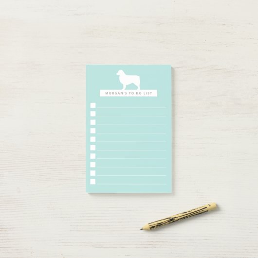 White Aussie | Aangepast om lijst te doen | Aqua Post-it® Notes (Op bureau)