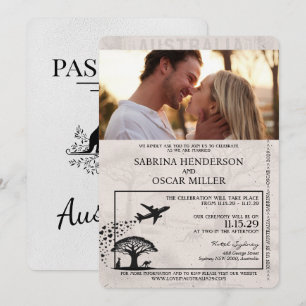 White Australia Passport Wedding Invitation Kaart