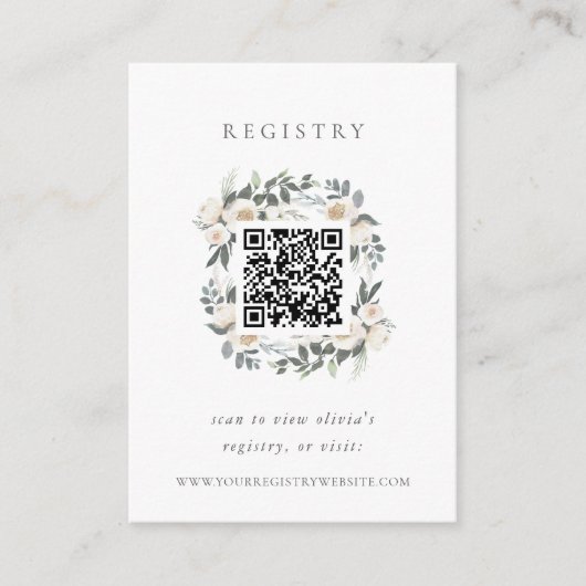 White Autumn Greenery Shower Registry QR Code Informatiekaartje (Voorkant)