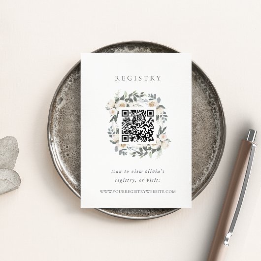 White Autumn Greenery Shower Registry QR Code Informatiekaartje