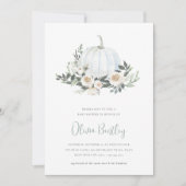 White Autumn Pumpkin Greenery Baby shower Kaart (Voorkant)