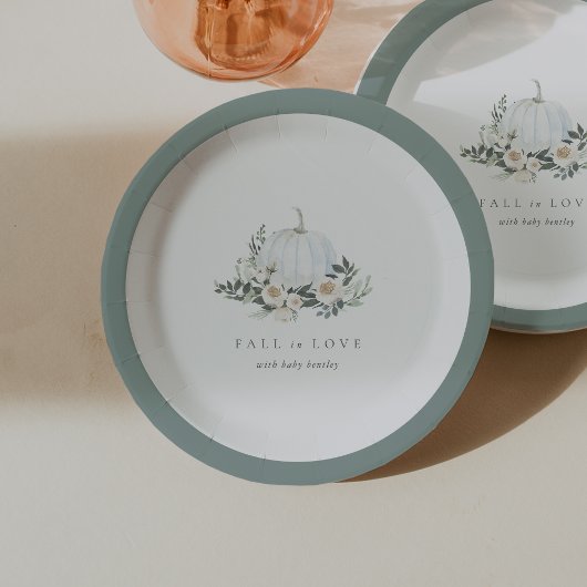 White Autumn Pumpkin Greenery Baby shower Papieren Bordje