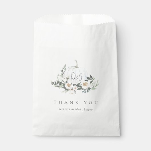 White Autumn Pumpkin Greenery Dank je Bedankzakje (Voorkant)