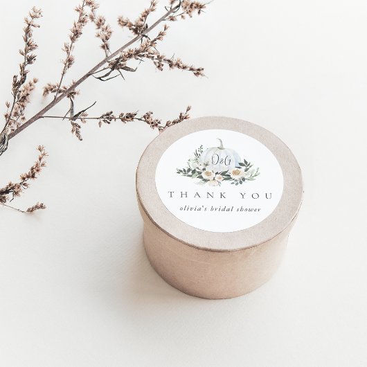 White Autumn Pumpkin Greenery Dank u wel Ronde Sticker