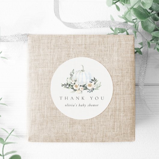 White Autumn Pumpkin Greenery Dank u wel Ronde Sticker
