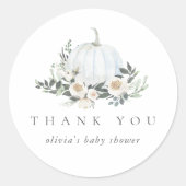 White Autumn Pumpkin Greenery Dank u wel Ronde Sticker (Voorkant)