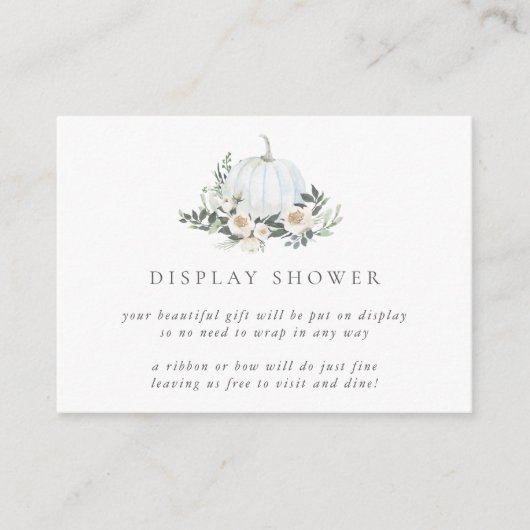 White Autumn Pumpkin Greenery Display Shower Informatiekaartje (Voorkant)