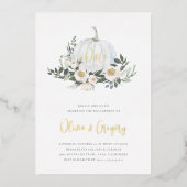 White Autumn Pumpkin Greenery Engagement Party Folie Uitnodiging (Voorkant)