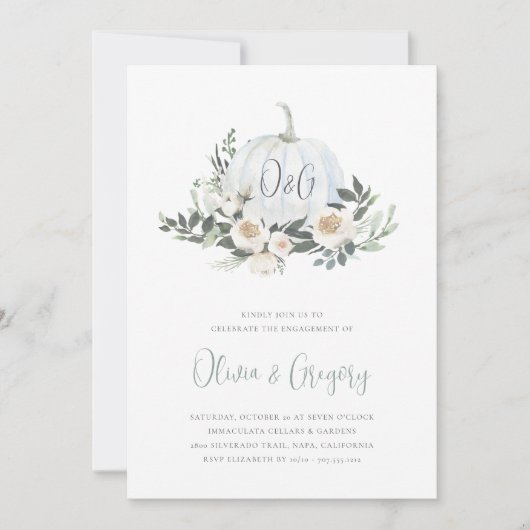 White Autumn Pumpkin Greenery Engagement Party Kaart (Voorkant)