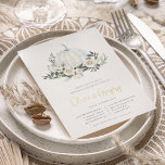 White Autumn Pumpkin Greenery Rehearsal Dinner Folie Uitnodiging<br><div class="desc">Herfst uit liefde voor dit etherische botanische ontwerp voor herfstherfstherfstrepetities. Het elegante ontwerp is voorzien van een witte waterverf pompoen die met de initialen van het stel is gehuld en voorzien is van witte bloemen, groene bladeren en eucalyptusbladeren. Pas uw plechtigheid aan met uw details van het diner of de...</div>