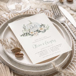 White Autumn Pumpkin Greenery Rehearsal Dinner Kaart<br><div class="desc">Herfst uit liefde voor dit etherische botanische ontwerp voor herfstherfstherfstrepetities. Het elegante ontwerp is voorzien van een witte waterverf pompoen die met de initialen van het stel is gehuld en voorzien is van witte bloemen, groene bladeren en eucalyptusbladeren. Pas uw plechtigheid aan met uw details van het diner of de...</div>