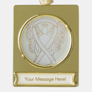 White Awareness Ribbon Angel Art Custom Ornament Verguld Banner Ornament