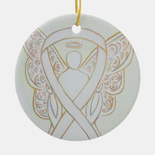 White Awareness Ribbon Angel Custom Art Ornaments Keramisch Ornament (Voorkant)