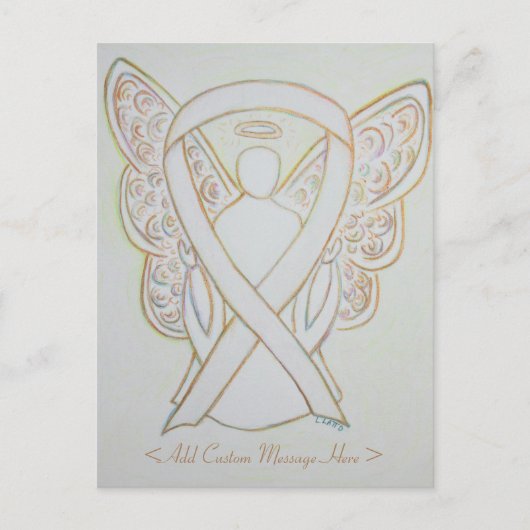 White Awareness Ribbon Angel Custom Briefkaart (Voorkant)