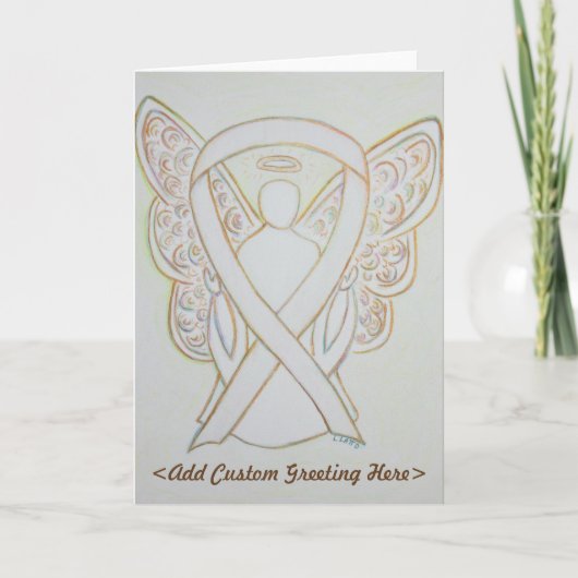White Awareness Ribbon Angel Custom Wenskaart Kaart (Voorkant)