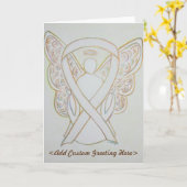 White Awareness Ribbon Angel Custom Wenskaart Kaart (Gele Bloem)
