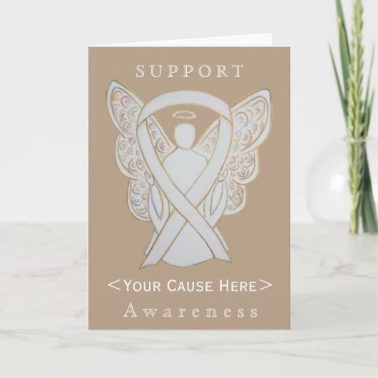 White Awareness Ribbon Angel Gepersonaliseerd Card Kaart (Voorkant)