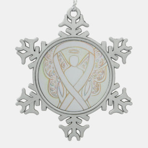 White Awareness Ribbon Angel Gepersonaliseerd Orna Tin Sneeuwvlok Ornament