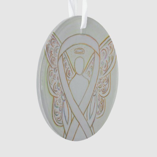White Awareness Ribbon Angel Gepersonaliseerd sier Ornament (voorkant)