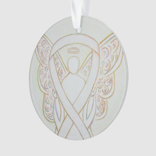 White Awareness Ribbon Angel Gepersonaliseerd sier Ornament (voorkant)