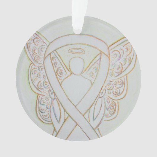 White Awareness Ribbon Angel Gepersonaliseerd sier Ornament (voorkant)