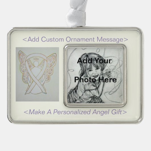 White Awareness Ribbon Angel Holiday Ornaments Verzilverd Omlijst Ornament (Voorkant)