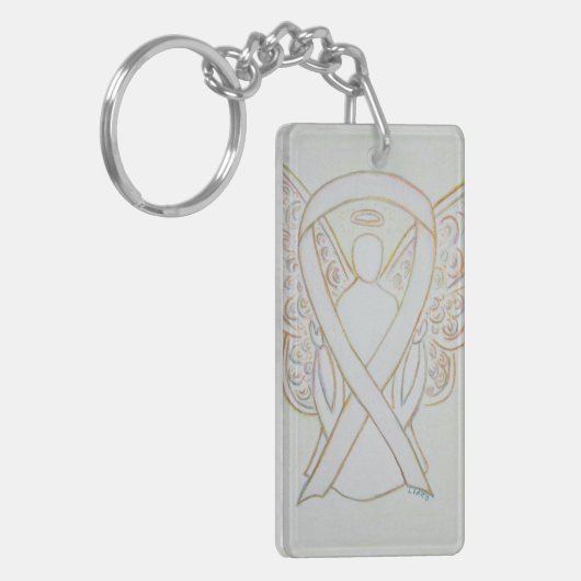 White Awareness Ribbon Angel Key chain Sleutelhanger (Voorkant Links)