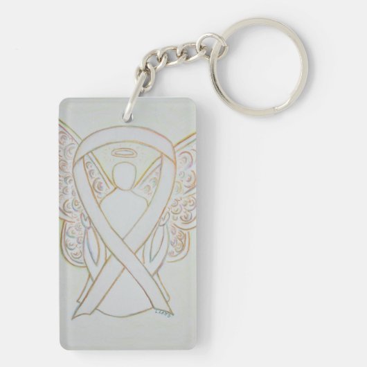 White Awareness Ribbon Angel Key chain Sleutelhanger (achterkant)